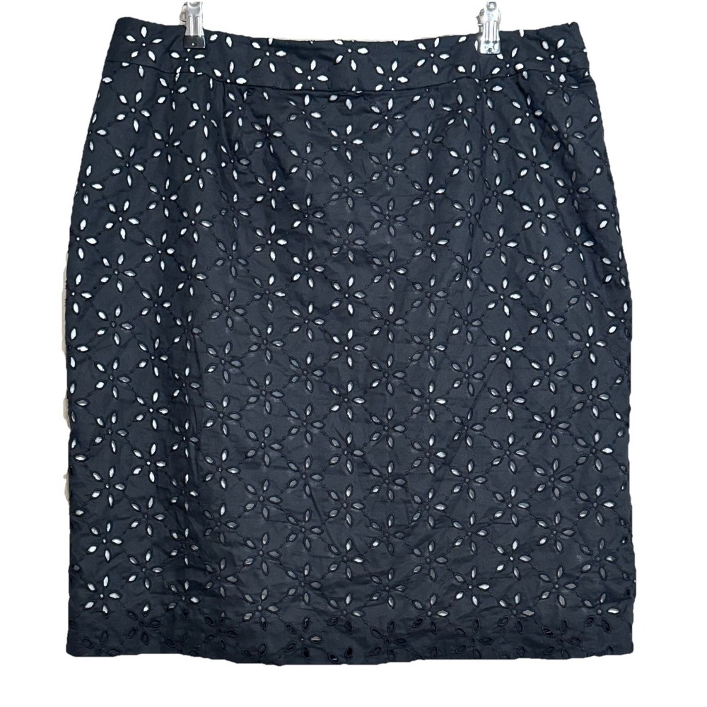 Don Caster Women's‎ Black Pencil Skirt 18W Daisy Eyelets Lined-White 100% Cotton